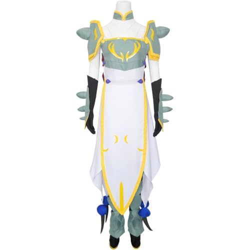US Size White Sleeveless High-Low Dress Armor Set Chest Shoulder Arm Leg Armor Yellow Trim Cosplay Costume