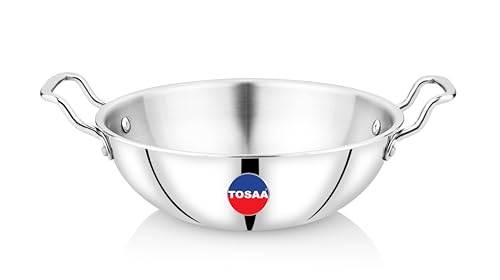 Tosaa Triply Stainless Steel 26 cm Kadai/Indian Wok|Even Heat Distribution| Consumes Less Oil|Easy to Clean|Gas Stove Compatible - 2650 ml