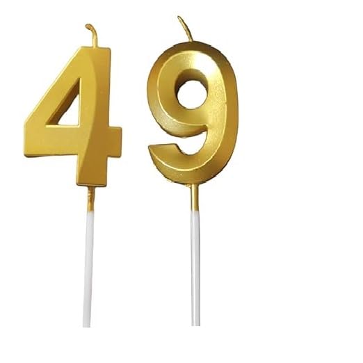 Image of ToyUniverse Number 49 Gold Candle | Fifty Number Candle | Number 49 Metallic Gold Candle for Forty Ninth Birthday,Anniversary, Surprise Party Cake Decoration Candle (Pack of 2,Number 49)