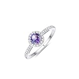Jupiter Natural Amethyst Silver Ring - 925 Sterling Silver Round Genuine Gemstone Women Ring, 5mm Ro