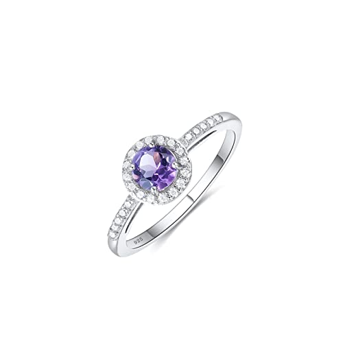 Jupiter Natural Amethyst Silver Ring - 925 Sterling Silver Round Genuine Gemstone Women Ring, 5Mm Round Natural Amethyst With Cut Surface, Natural Birthstone Round Cubic Zirconia Ring Jewelry Gifts For Valentine's Day, Mother's Day, Birthday Jewelry Gifts #TOP12