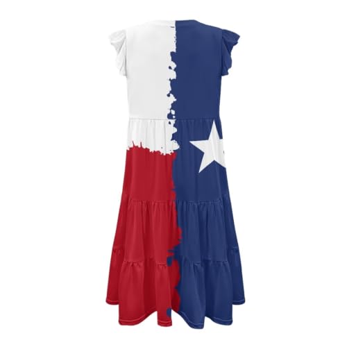 Image of Womens Summer Dress Ruffle Sleeve V Neck Dress Casual Fit Flowy Beach Vacation Sundress with Pocket S-2XL