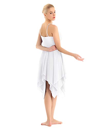 inhzoy Women's Elegant Modern Lyrical Dance Costume Dresses Asymmetric High-Low Contemporary Dancing Dress White Medium