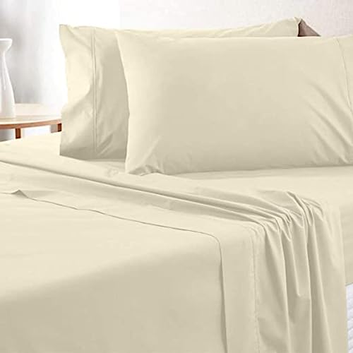 Image of Flat BedSheet with 2 Pillow Covers 600 TC 100% Egyptian Cotton Bedsheet Comfortable & Durable Hotel Quality Sheet (King 102x108, Ivory)