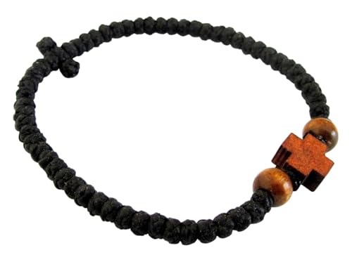 IconsGr Chotki Chapelet cire bénir Chrétien Orthodox Grec à petit fait main noeuds couleur noir avec croix en bois du Mont Athos (Grece) / 2