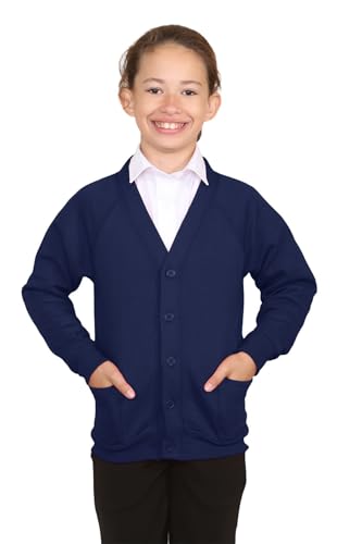 Cardigan d'école à manches longues bleu uni pour fille et garçon de 2 à 13 ans