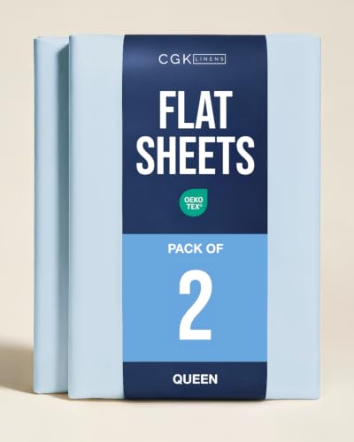 Queen Size Flat Sheet - Pack of 2 Top Flat Bed Sheet Only - Sky Blue