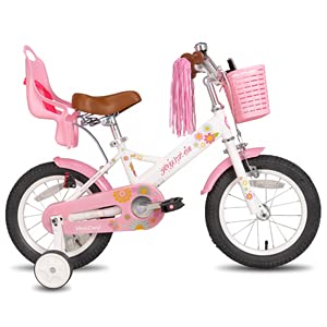 JOYSTAR Little Daisy 14 Zoll Kinderfahrrad für 3 4 5 Jahre Mädchen Kleinkinderfahrrad mit Stützrädern Prinzessin Kinderfahrrad mit Korb Fahrradschlangen Kleinkindfahrrad Fahrräder WeiB