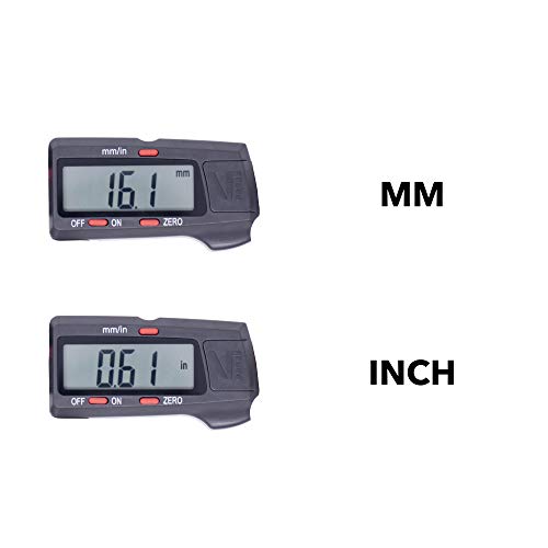 VINCA DCPA-0605E Electronic Digital Nylon Vernier Caliper Inch/Metric Conversion 0-6 Inch/150 mm Red/Black Extra Large LCD Screen Auto Off Featured Measuring Tool
