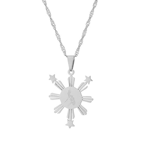 LUTAKU Philippines Map and City Necklace for Women Men, Philippines Necklace Pendant Charm Chain, Stainless Steel Map Jewelry Accessories (silver)