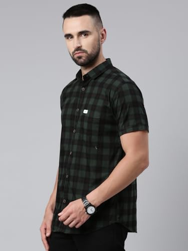 Image of Majestic Man Men Cotton Checkered Half Sleeve Slim Fit Casual Shirt