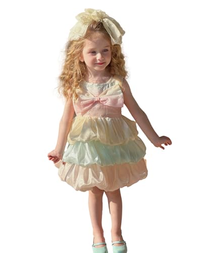 2-8Y Toddler Rainbow Cake Dress Little Girls Fluffy Summer Dresses Casual Party Tulle Sleeveless Sundress