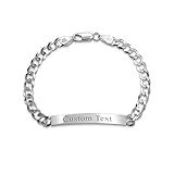 Bling Jewelry Personalize Bar Name Plated identification ID Bracelet For Men 5 MM Diamond Cut Miami Cuban Curb Link Chain Link 180 Gauge .925 Sterling Silver 7 Inch Custom Engrave
