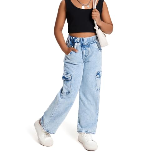 Girls Baggy Wide Leg Denim Pants Elastic High Waist Pant Kids Loose High Waisted Denim Streetwear with Pockets2