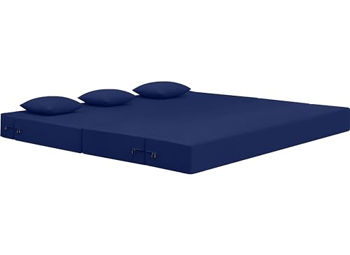 Image of AMATA Instant 3 Seater Foldable Sofa Cum Bed Royal Blue Suede Velvet Fabric with 2 Pillow Perfect for Home Living Office Room and Guests (3 Year Warranty) (Royal Blue, Instant 3 Seater Sofa Cum Bed)