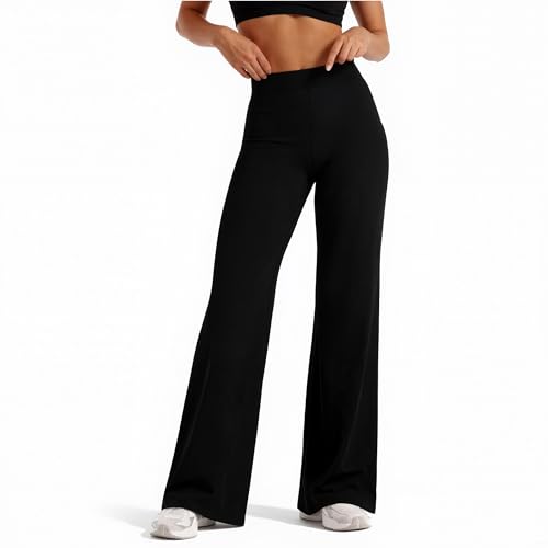 Udileo Pantaloni Donna Vita Alta Neri Gamba Larga Dritta Yoga Elasticizzati Casual Elegante (It, Testo, Taglia Unica, Regular, Regular, M/L, Nero) - 5