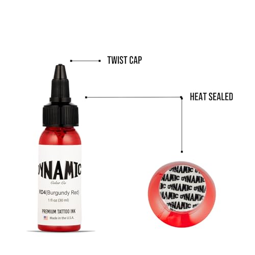 Image of Dynamic Color Burgundy Red Tattoo Ink, Made in USA Since 1990, 1 oz | Sterilized and lot-numbered for full traceability; established American brand trusted by artists worldwide
