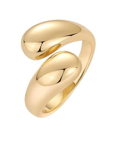 PAVOI 14K Yellow Gold Plated Chunky Open Twist Stackable Rings for Women | Bold Crossover Statement Ring Band | Size 9