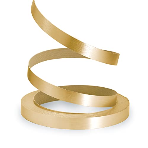 Image of Gold Edge Banding, 1 inch x 50ft Brushed Aluminum Edge Banding PVC Aluminum Edge Trim for Cabinet Repair Furniture Restoration