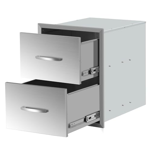Image of 18 inch W x 23 inch H x 23 inch D Outdoor Kitchen Double Drawers Stainless Steel Flush Mount BBQ with Handles Access BBQ Island for Outdoor Kitchens or Patio Grill Station