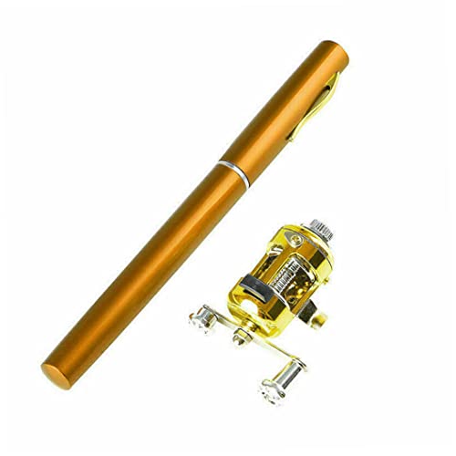 Wedhapy Mini Portable Fishing Rod Pen Fishing Pole Mini Pocket Fishing Rod Telescopic Pocket Fishing Accessory Golden