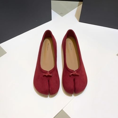 ZQW Women's Cute Suede Tabi Shoes Round Split-Toe Slip On Loafers Low Heel Casual Comfortable Ballet Flats Vacation Office2