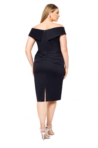 Image of Xscape Women's Bodycon Midi Off-The-Shoulder Ruffle Dress with Center Back Zipper, Petite & Plus Size