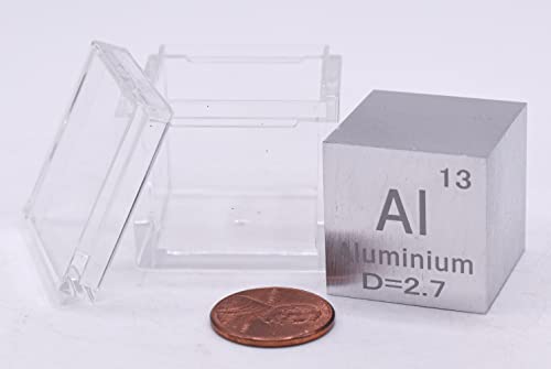 Image of 1 inch 25.4mm Aluminium Metal Cube Al up to 99.9% Pure Periodic Table Element Engraved Density Collection Science Education Display Block Cube + Acrylic Case Box - 1PC