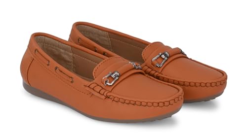 Image of Karaddi Women's Loafers | Cushioned Footbed | Stylish Fashion Moccasins | Comfortable Slip On Formal Loafer for Women | Flexible Style Casual Shoes | Formal Office Wear Shoe Color Tan Size 8 UK /ind