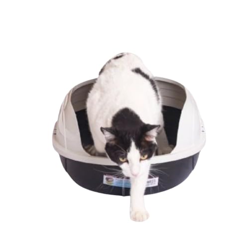 Banheira para Gatos com Arco, Preta e Branca, Grande 47x38cm, Bandeja Removível