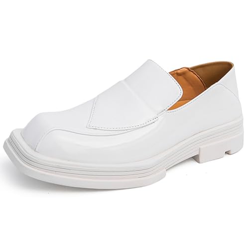 Men's Patent Leather Platform Penny Square Toe Loafers Slip-On Chunky Heel Breathable Comfort Dress Shoes for Business Daily