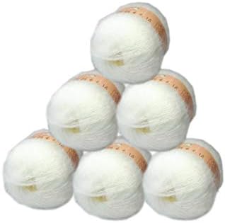 Truevalue 6 Balls Angora Mohair Wool Yarn Soft Fingering Baby Mohair Cashmere Hand Crochet Yarn for Knitting DIY Scarf Sweater Thread Yarn 300g (White)