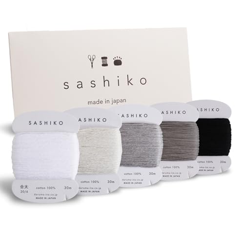 DARUMA Sashiko Thread 100% Cotton Card Type (32.8 yd) x 5 Colors with English Manual Sewing & Embroidery Value Set with Gift Package(Thick Yukidoke)