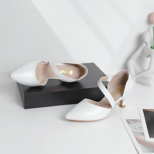 Image of RIBONGZ Kitten Heels for Women Closed Toe Comfortable Low Heels Pointed Toe Sexy Slip on Pumps Bridal Party Dressy Shoes