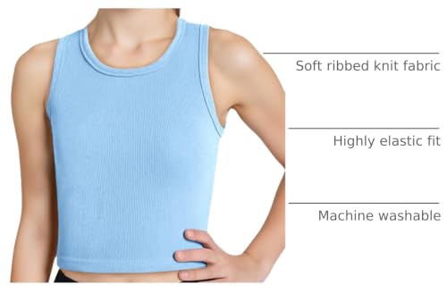 Image of Haloumoning Girls Tank Tops Kids Athletic Ribbed Knit Sleeveless Crop Tops Basic Camisole 5-14 Years