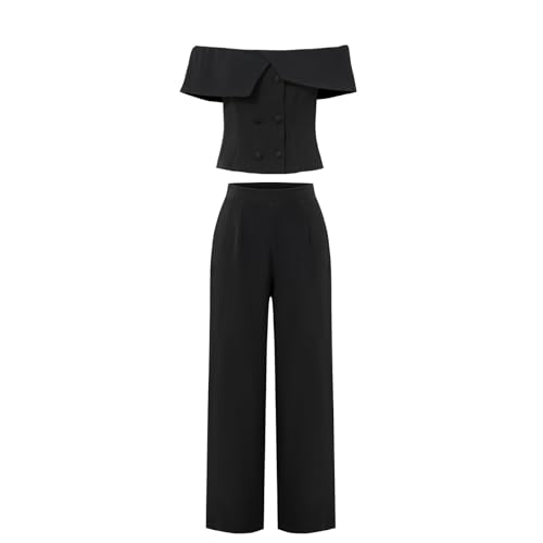 Women's 2 Piece Sleeveless Blazer Vest and Wide Leg Pants Business Casual Blazer Set