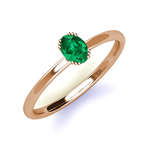 Oval Cut Emerald 3/4 ctw Women Solitaire Engagement Ring 18K Gold