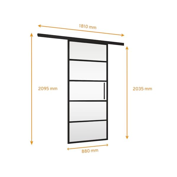 inova Glas-Schiebetür Klar 880x2035mm Schwarze Blockstreifen 8mm Komplett-Set Schiebetürbeschlag – Bild 3