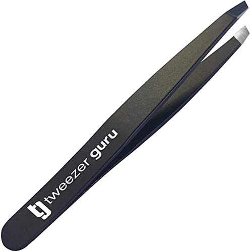 Tweezer Guru Tweezers for Women Facial Hair & Men – Precision Slant-Pointed Eyebrow Tweezer for Ingrown Hair, Blackhead & Splinter Removal (Black)