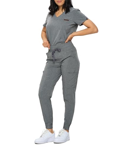 Image of Monarch Uniforms Slim Fit Stretchy Scrubs Women's Jogger Scrub Set Slim Jogger Scrubs with Tuck-In Top for Women