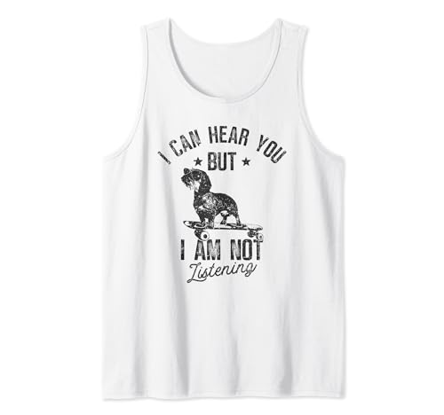 Perro salchicha de pelo largo fresco en monopatín Wiener broma Camiseta sin Mangas