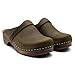 Sandgrens Handmade Swedish Wood Clogs for Women, Low Heel Mule US 4 | Tokyo Olive Nubuck DK, EU 35