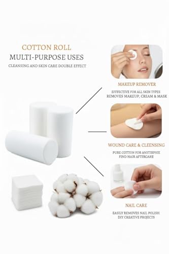 Image of Absorbent Cotton Roll 500gm for Medical Use - 100% Pure, Soft & Non-Sterile for First Aid, Wound Dressing, Baby Cleaning, Clinics, Puja, Diya & Samagri | For Face Cleansing use