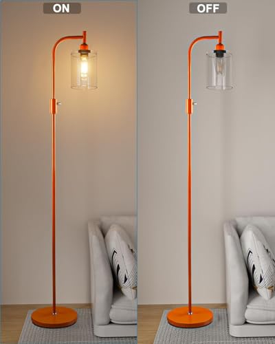 Image of Lightdot 63IN Glass Floor Lamp for Living Room, Dimmable Modern Standing Lamps with Clear Glass Shade, Mid Century Industrial Floor Lamp with Bulb Included for Bedroom /Sofa Beside /Corner Decor -Orange