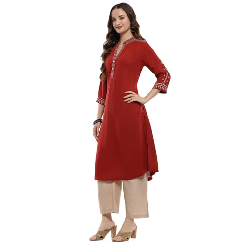 Image of BIBA Rayon Solid Regular Casual Kurtas