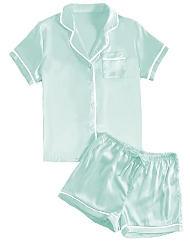 LYANER Women's Satin Silky Short Sleeve Button Shirt Sleepwear 2Piece Pajama Set