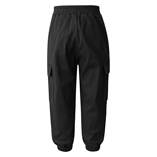 FEESHOW Boys Kids Casual Cargo Pants Hiking Pants Solid Color Cotton Loose Fit Sweatpants Trousers for Sports Dancewear3