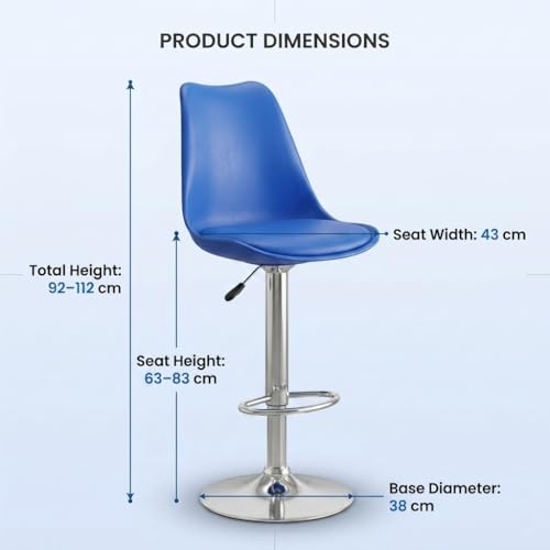 Image of activa Rapid Bar Stool Chair with Height Adjustable Design, Padded Seat & Footrest | Modern Metal Counter Stool for Kitchen, Home, Bar & Cafe Seating | Durable Comfort Chair (Blue, Set 2)