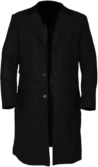 Men's New Black Black Woolen Long Trench Winter Coat Jacket - Black Wool Long Overcoat2