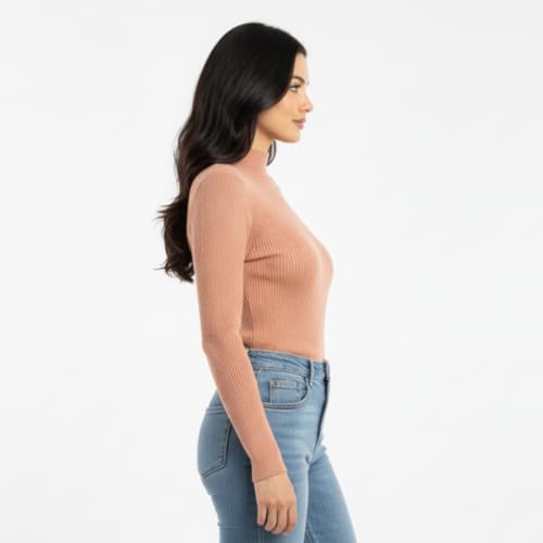 Image of Women Ribbed High Neck Full Sleeve Pullover Sweater|Solid Stretchable Slim Fit Winter Wear Top for Casual & Office Use